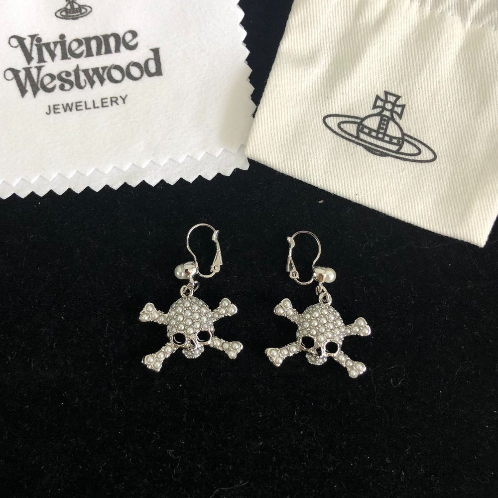Vividness Westwood Silver Skull Earrings
